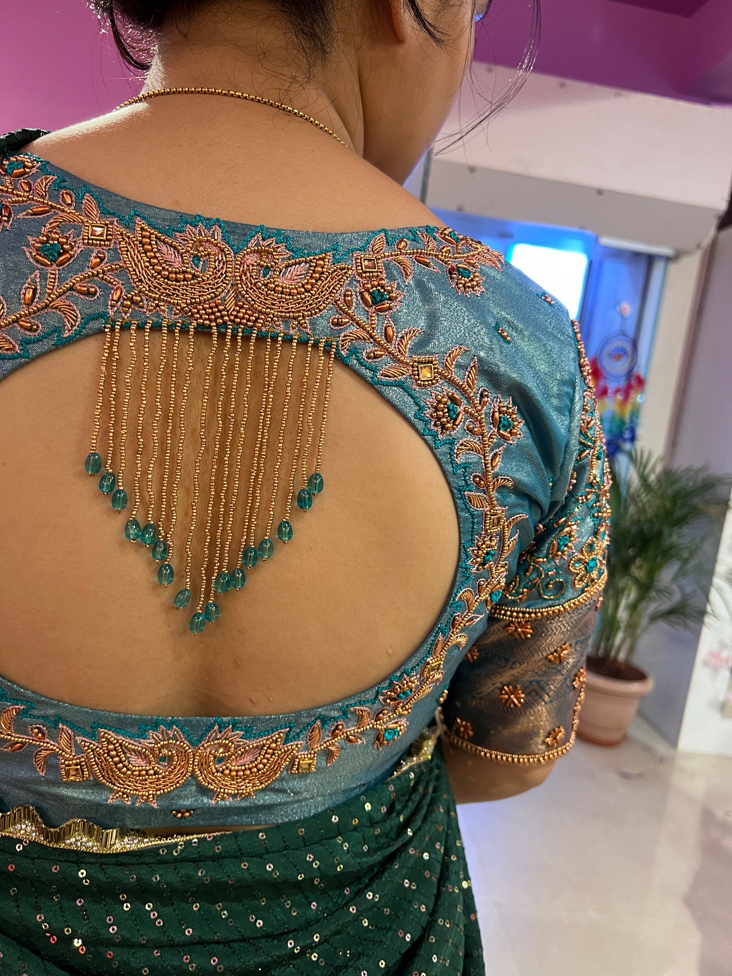 Green Aari work blouse