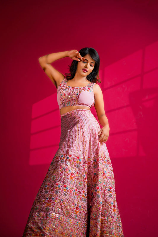 Dusky pink heavy embroidered lehenga
