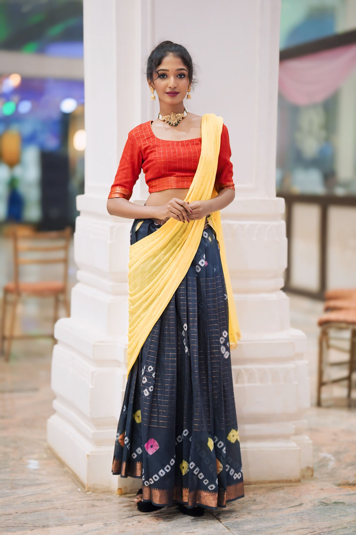Red and black lehenga blouse
