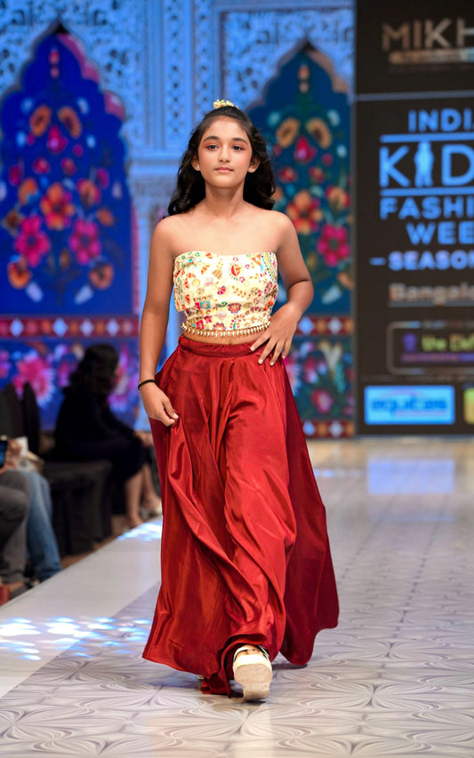 Maroon designer kids skirt & top RR016