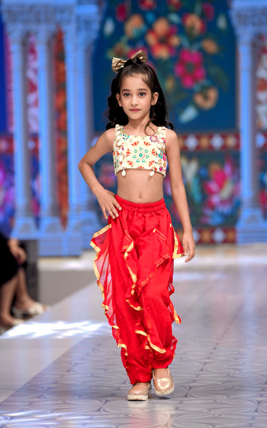 Red ruffled pant & crop top RR014