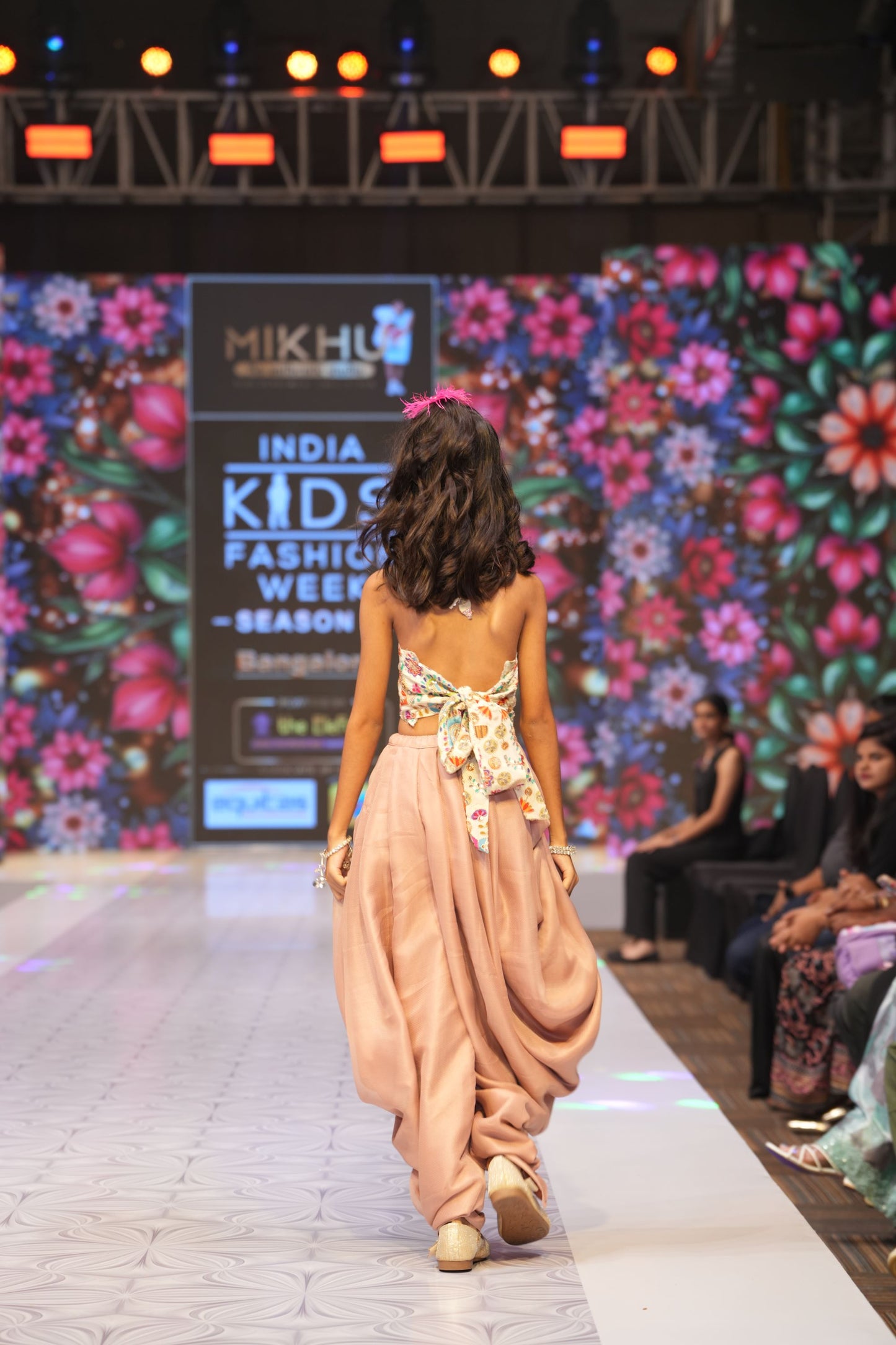 Peach kids designer wear dhoti & crop top RR015
