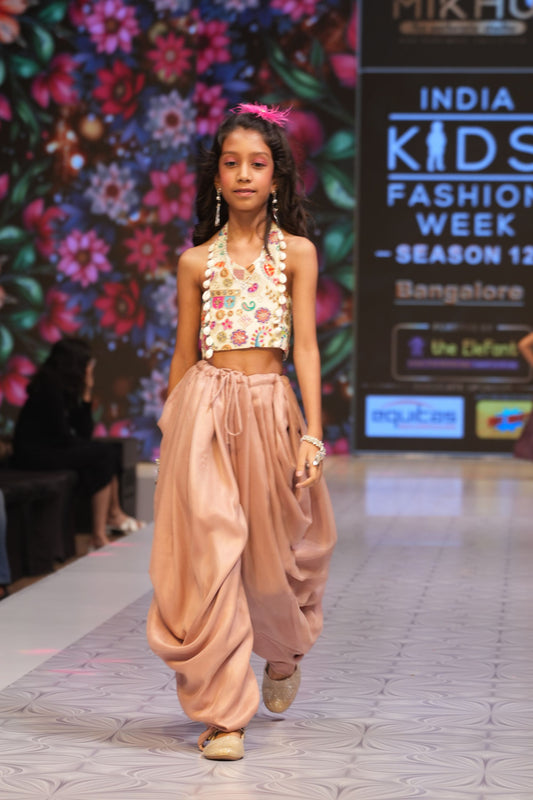 Peach kids designer wear dhoti & crop top RR015