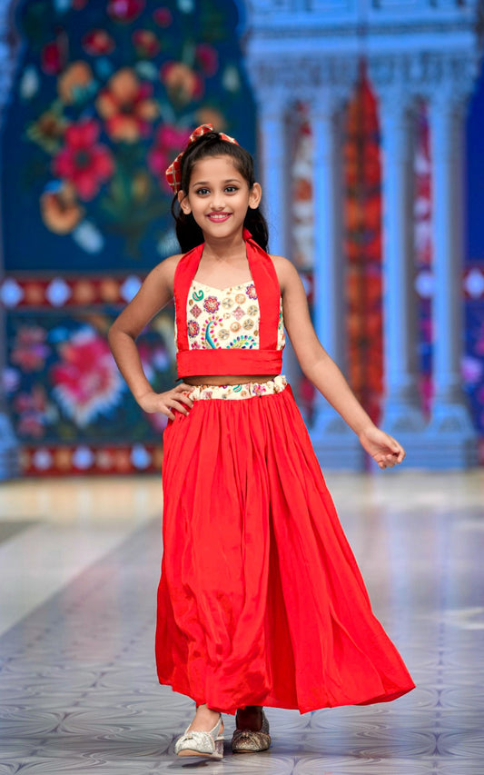 Red kids designer wear skirt& top RR012