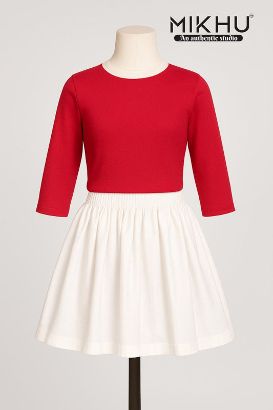 Pink top and white balloon skirt KW040