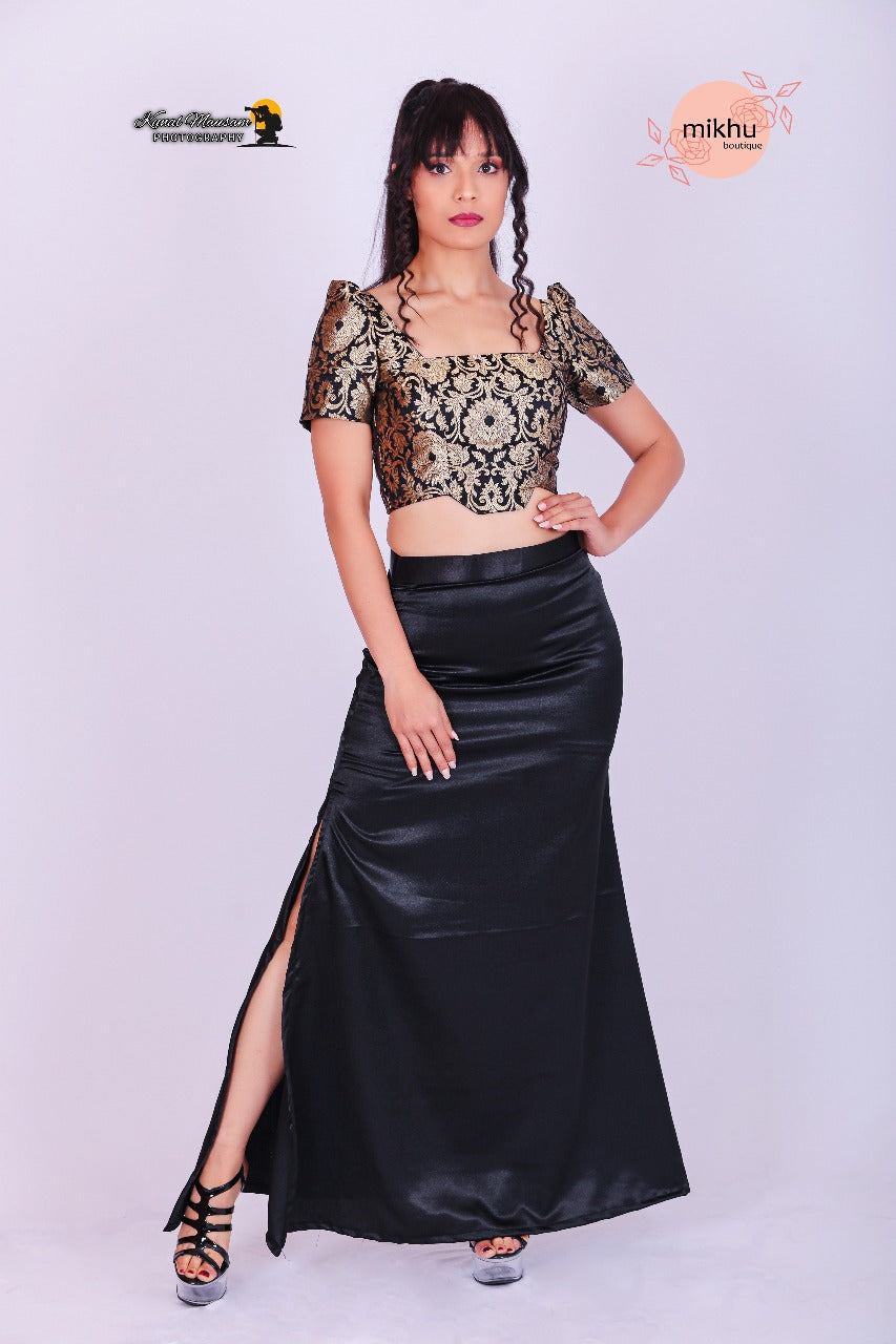 Black&Gold brocade top and black skirt