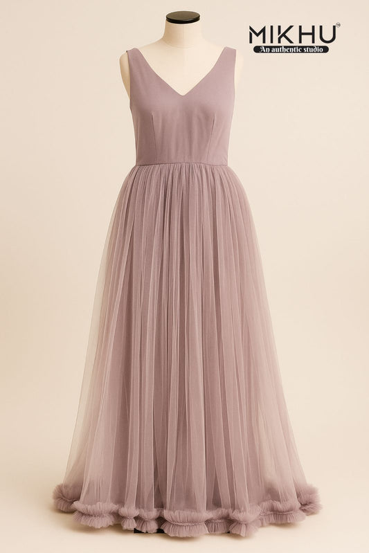 Dusky lilac net gown GN003