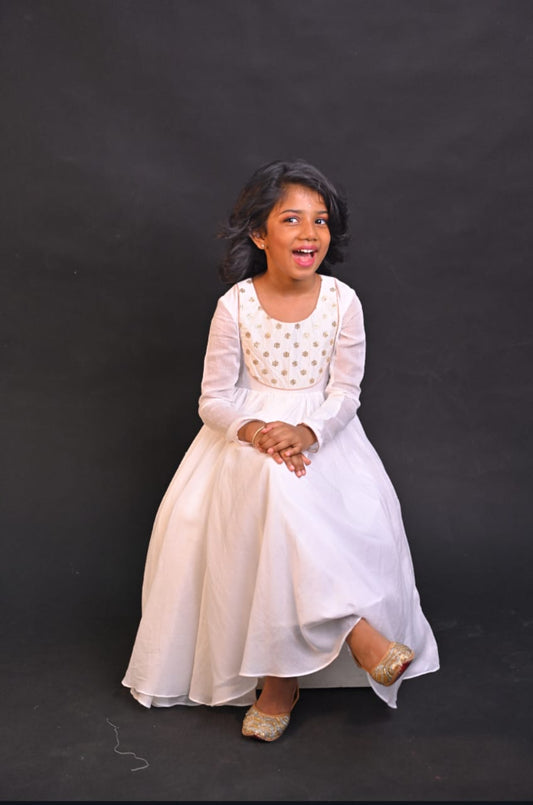White designer anarkali dress