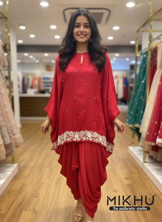 Red poncho style indowestern dress