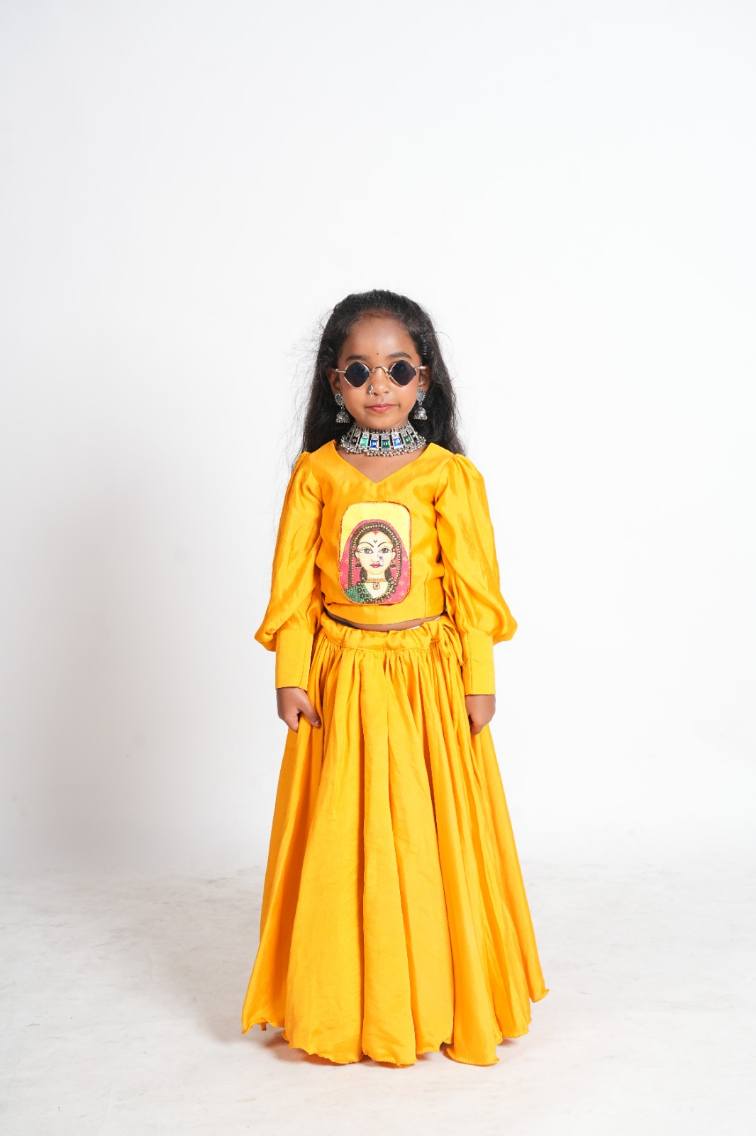 Dark yellow handpainted skirt-top set