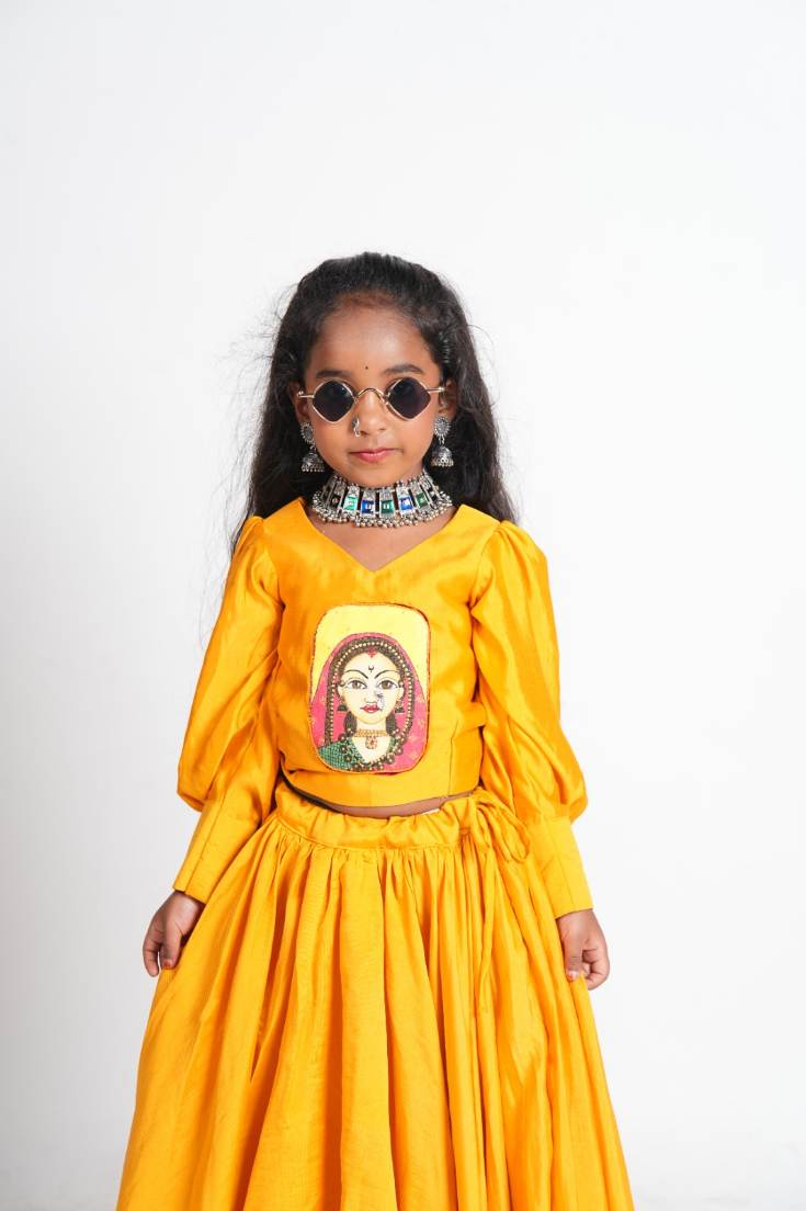 Dark yellow handpainted skirt-top set