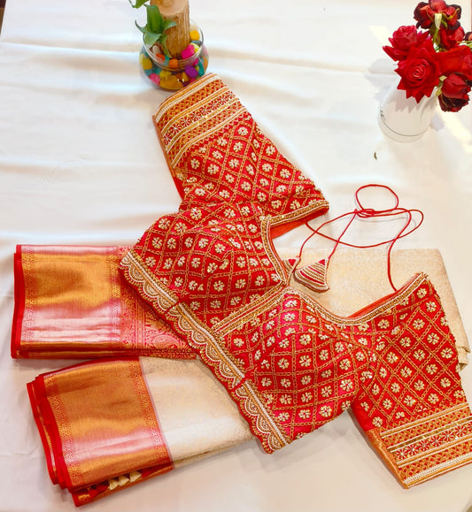 Red and white handwork blouse
