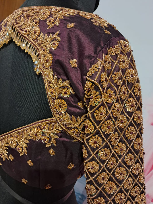 Dark purple heavy hand work blouse