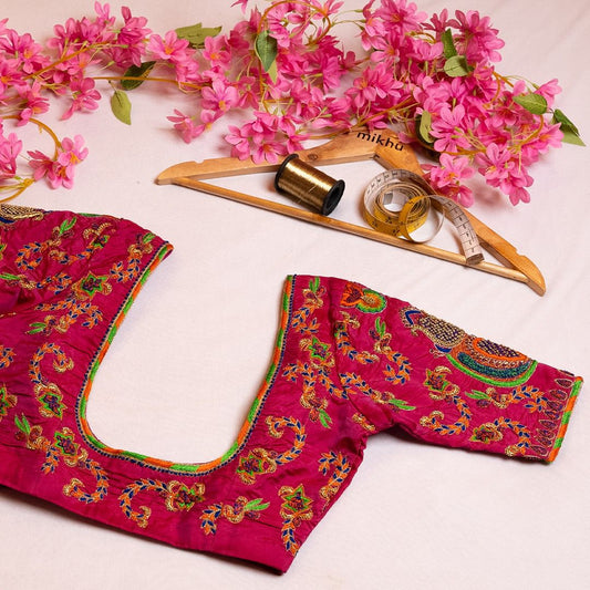Magenta blouse with contrast handwork