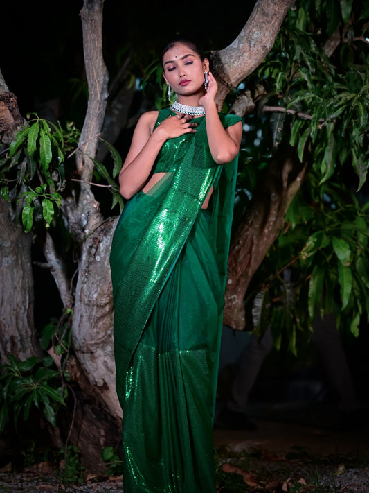 Dark green designer wear saree DS003