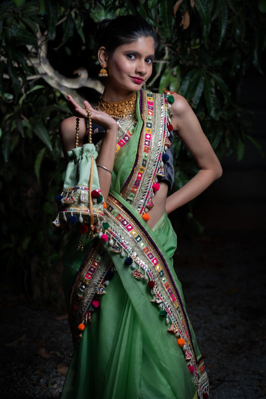 Pista green designer saree DS004