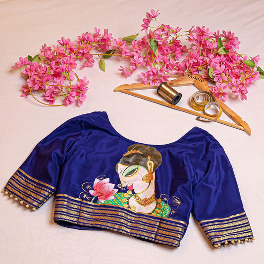 Royal blue pichwai painted blouse