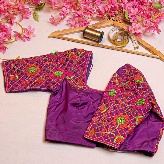 Violet multicolor handwork blouse