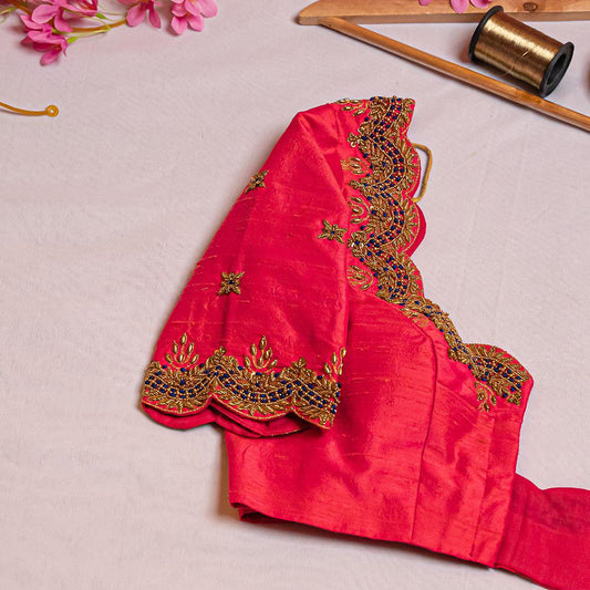 Pink scallop design handwork blouse
