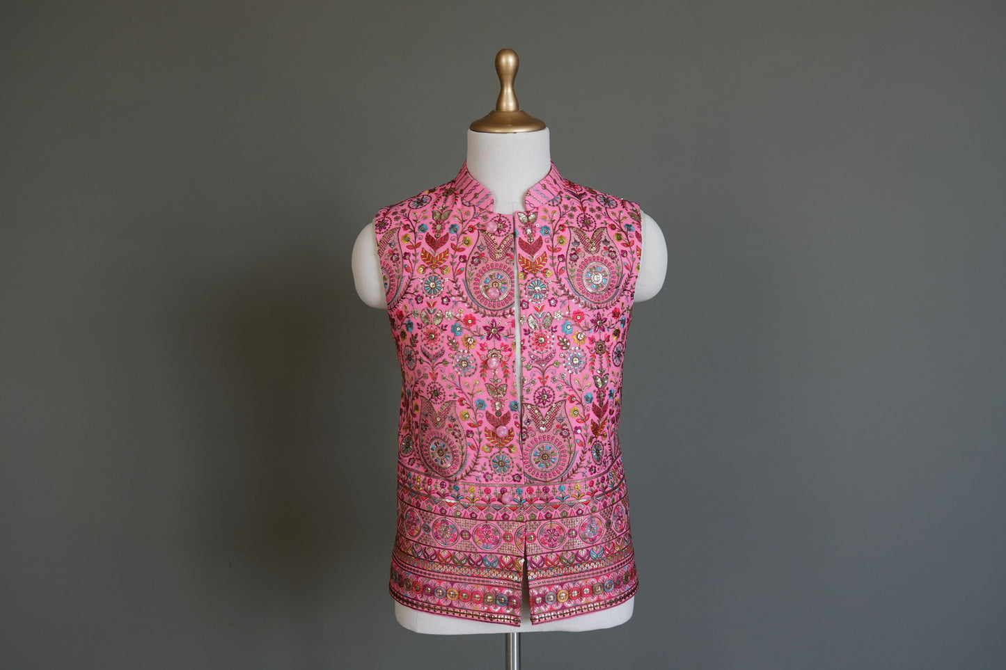 Pink floral embroidered waistcoat MW008
