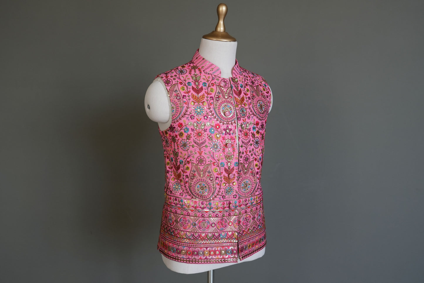 Pink floral embroidered waistcoat MW008
