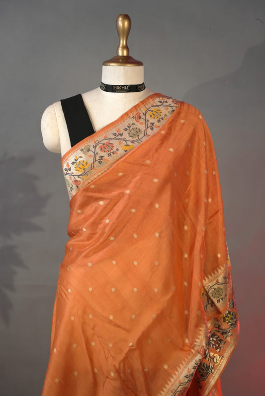 Peach Katan silk saree KS001