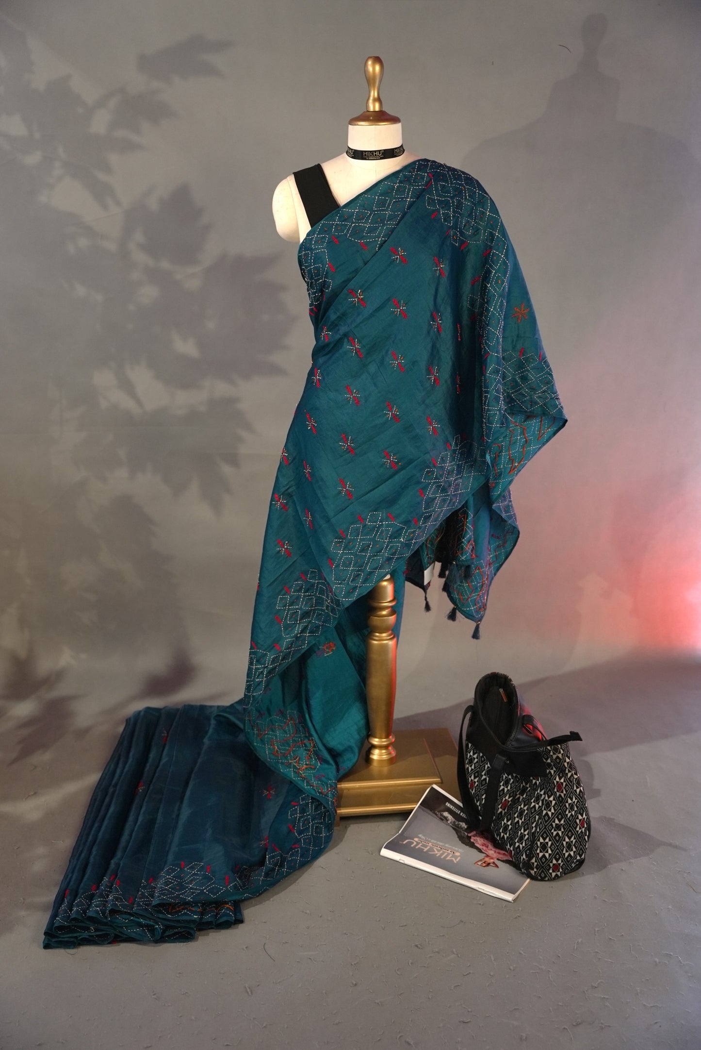 Teal embroidered Saree DS010