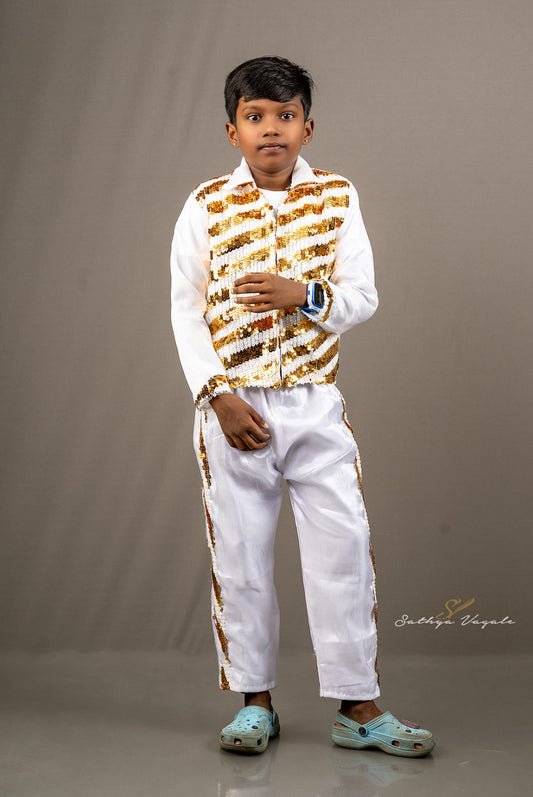 White and gold boys party wear KW013